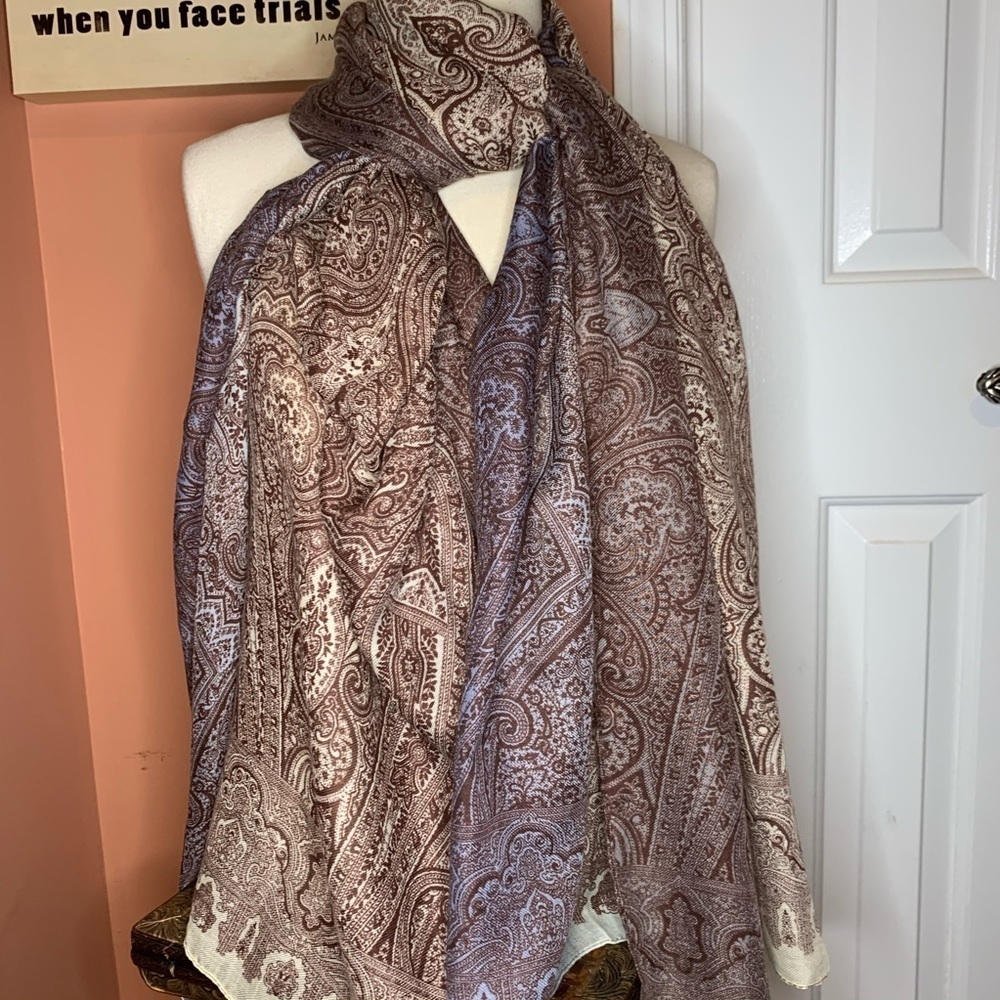Paisley Print Scarf  38X76 Brown, Blue Tan